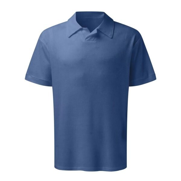 ⁦2pcs Set Men V Neck Polo Shirt Lapel Short Sleeve Men's Suit Waffle Style Casual Fashion T-Shirt Summer⁩ - الصورة ⁦8⁩