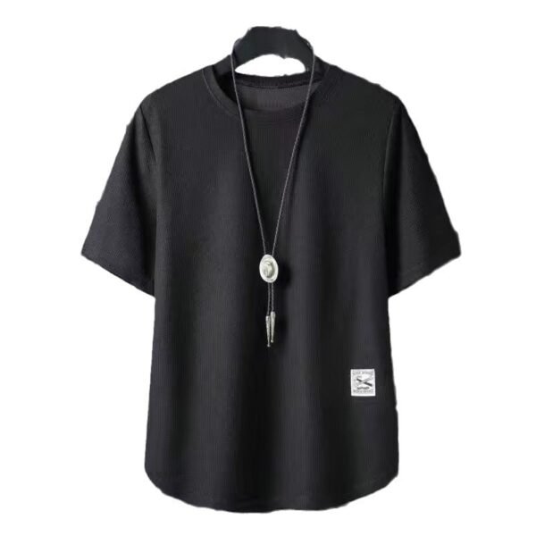 ⁦Batch Of Waffled Short-sleeved T-shirt Men's Summer Loose Plus Size Crewneck Breathable Solid Color Base Shirt Half-sleeved Top⁩ - الصورة ⁦5⁩