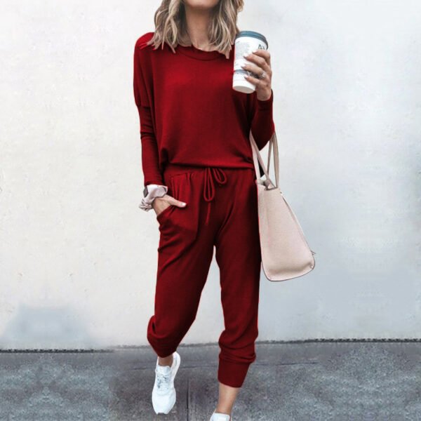 ⁦AliExpress Amazon Spring And Autumn New Cross-border European And American Clothing Popular Loose Solid Color Long-sleeved Trousers Casual Suit⁩ - الصورة ⁦6⁩