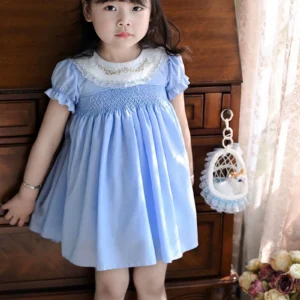 Girls' Classical Temperament In Summer Hand-made Embroidered Retro Princess Dress Short Sleeve Dress