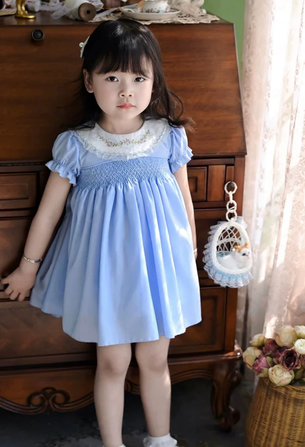 Girls' Classical Temperament In Summer Hand-made Embroidered Retro Princess Dress Short Sleeve Dress