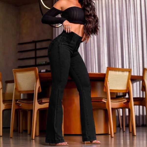 ⁦Elastic Waist High Waist Stretch Tight Micro-Laxi Hip Denim Pants⁩ - الصورة ⁦3⁩