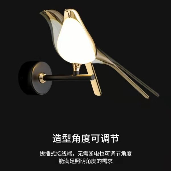 ⁦Magpie Creative Bird Wall Lamp Modern Simple Bedroom Bedside Living Room Sofa Nordic Light Luxury Away Stair Lamps⁩ - الصورة ⁦3⁩