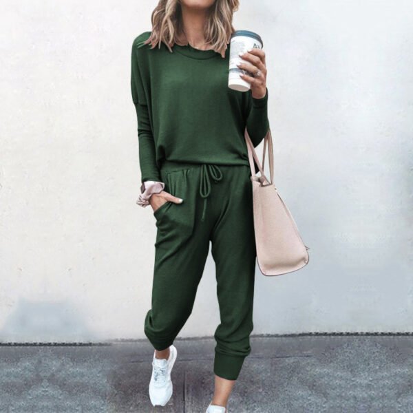 ⁦AliExpress Amazon Spring And Autumn New Cross-border European And American Clothing Popular Loose Solid Color Long-sleeved Trousers Casual Suit⁩ - الصورة ⁦3⁩