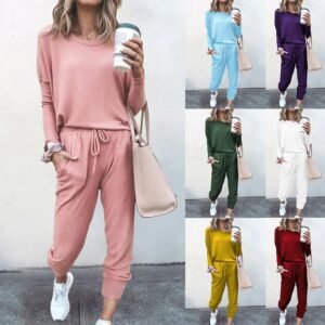 AliExpress Amazon Spring And Autumn New Cross-border European And American Clothing Popular Loose Solid Color Long-sleeved Trousers Casual Suit