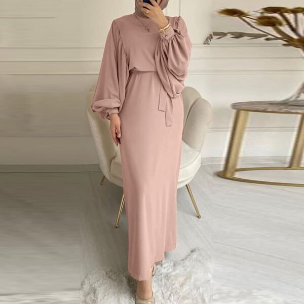 ⁦New Solid Color Long Sleeve Long Casual Dress⁩ - الصورة ⁦2⁩