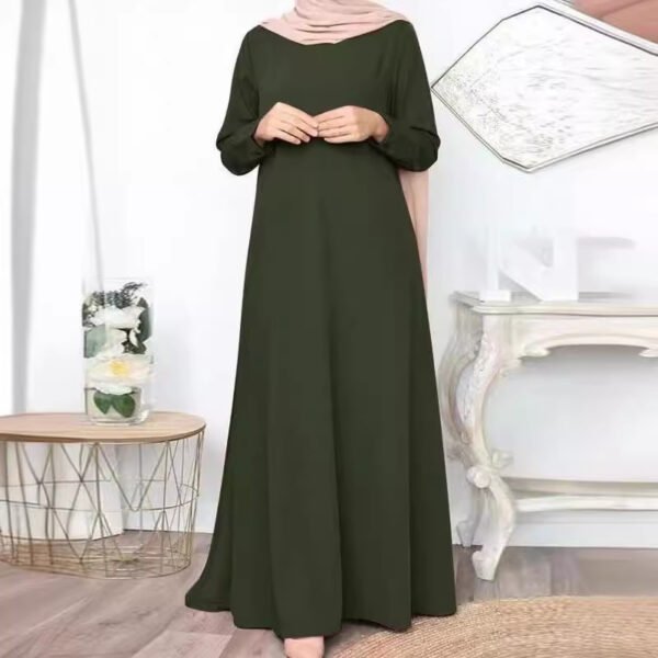 ⁦Middle Eastern Muslim Solid Color Loose Pullover Casual Elegant Long-sleeved Long Dress⁩ - الصورة ⁦3⁩