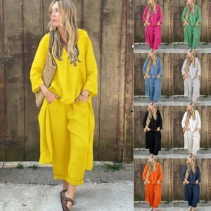 Women's 2-piece Set Plus Size Cotton And Linen Shirt Suit High Waist Loose Trousers