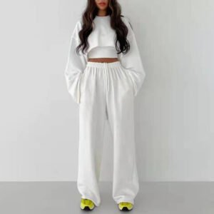 Casual Sweater Suit Women 2023 Fashion Pullover Long-sleeved Navel Sweater + Suspenders Straight-leg Wide-leg Pants Three-piece Set