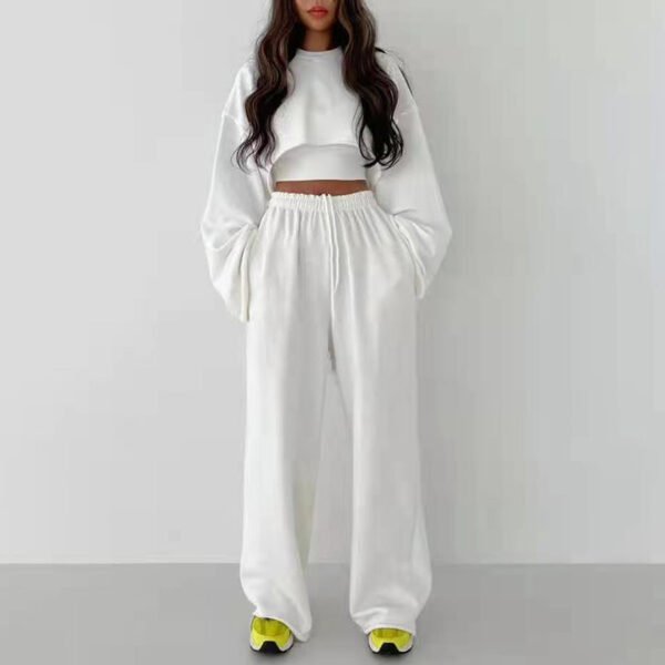 Casual Sweater Suit Women 2023 Fashion Pullover Long-sleeved Navel Sweater + Suspenders Straight-leg Wide-leg Pants Three-piece Set