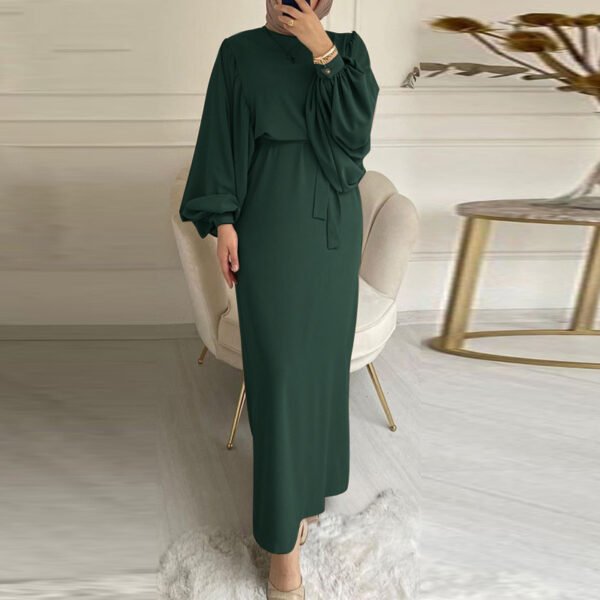 ⁦New Solid Color Long Sleeve Long Casual Dress⁩ - الصورة ⁦3⁩