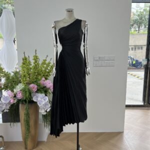 Amazon French Elegant High-end Socialite Elegant Pleated Open-waist One-shoulder Dress Dress Slim-fit Dress