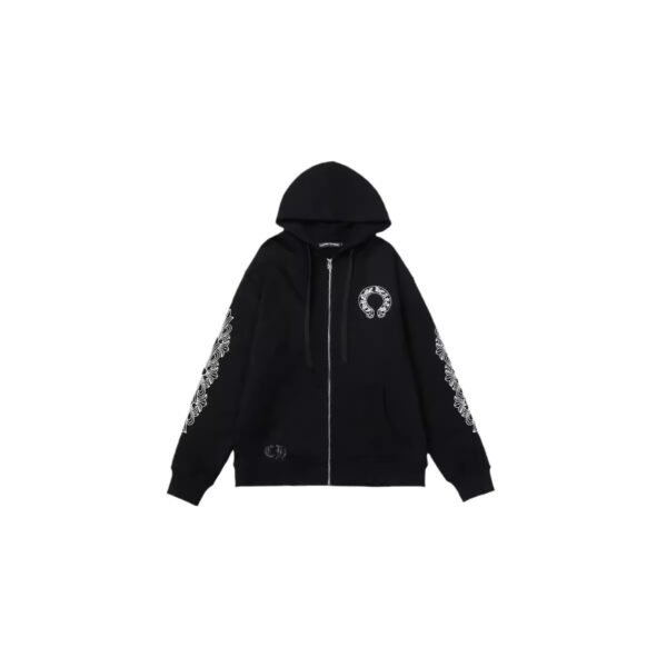 ⁦Autumn And Winter New Classic Cross Horseshoe Flower Arm Zipper Sweatshirt⁩ - الصورة ⁦3⁩