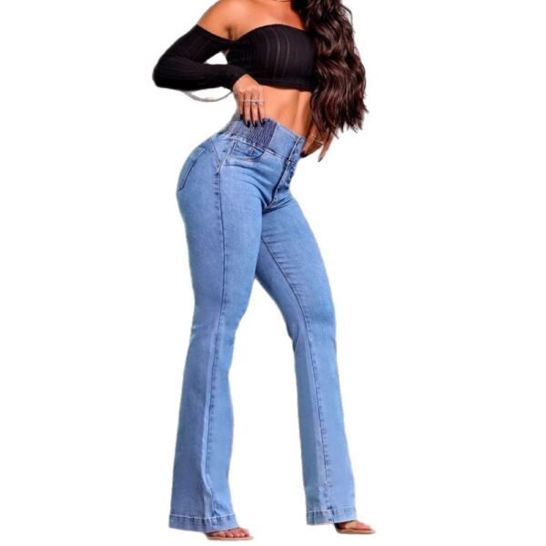 ⁦Elastic Waist High Waist Stretch Tight Micro-Laxi Hip Denim Pants⁩ - الصورة ⁦5⁩