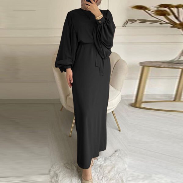 ⁦New Solid Color Long Sleeve Long Casual Dress⁩ - الصورة ⁦4⁩