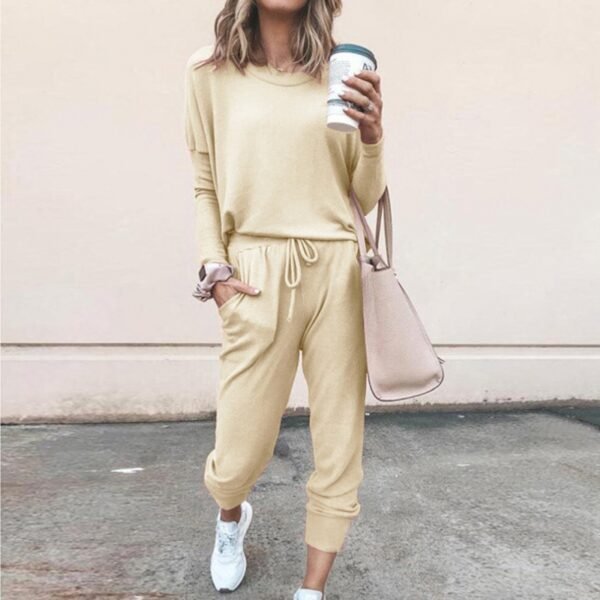 ⁦AliExpress Amazon Spring And Autumn New Cross-border European And American Clothing Popular Loose Solid Color Long-sleeved Trousers Casual Suit⁩ - الصورة ⁦8⁩