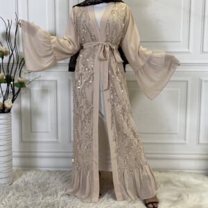 Cross-border Hot Style Sequins Outside Robe Dubai Middle East Women's Chiffon Cardigan 1856