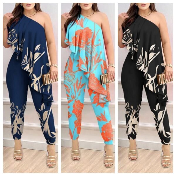 ⁦Printed One-shoulder Ruffled Jumpsuit⁩ - الصورة ⁦2⁩