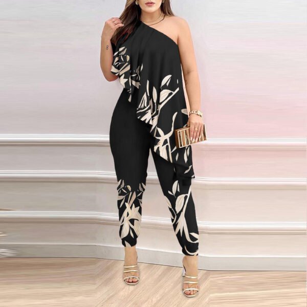 ⁦Printed One-shoulder Ruffled Jumpsuit⁩ - الصورة ⁦3⁩