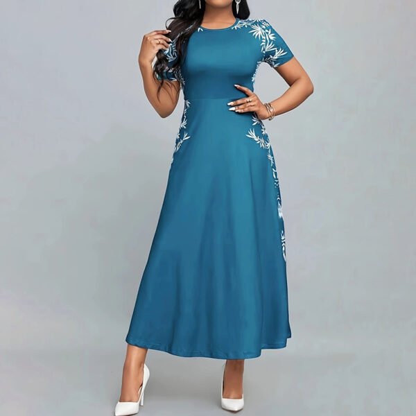 ⁦Women's Elegant Short Sleeve Maxi Dresses Casual Empire Waist Long Dress⁩ - الصورة ⁦8⁩