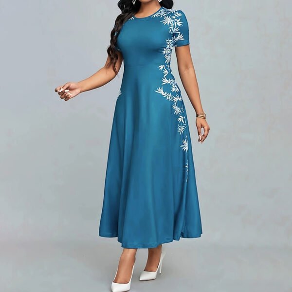 ⁦Women's Elegant Short Sleeve Maxi Dresses Casual Empire Waist Long Dress⁩ - الصورة ⁦3⁩
