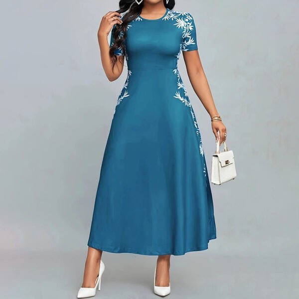 ⁦Women's Elegant Short Sleeve Maxi Dresses Casual Empire Waist Long Dress⁩ - الصورة ⁦5⁩