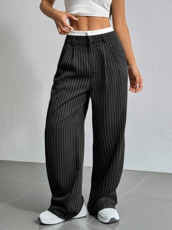 ⁦Stripe Printed Trousers Fashion High Waist Straight Leg Pants With Pocket Zipper Casual Suit Pants For Women⁩ - الصورة ⁦10⁩
